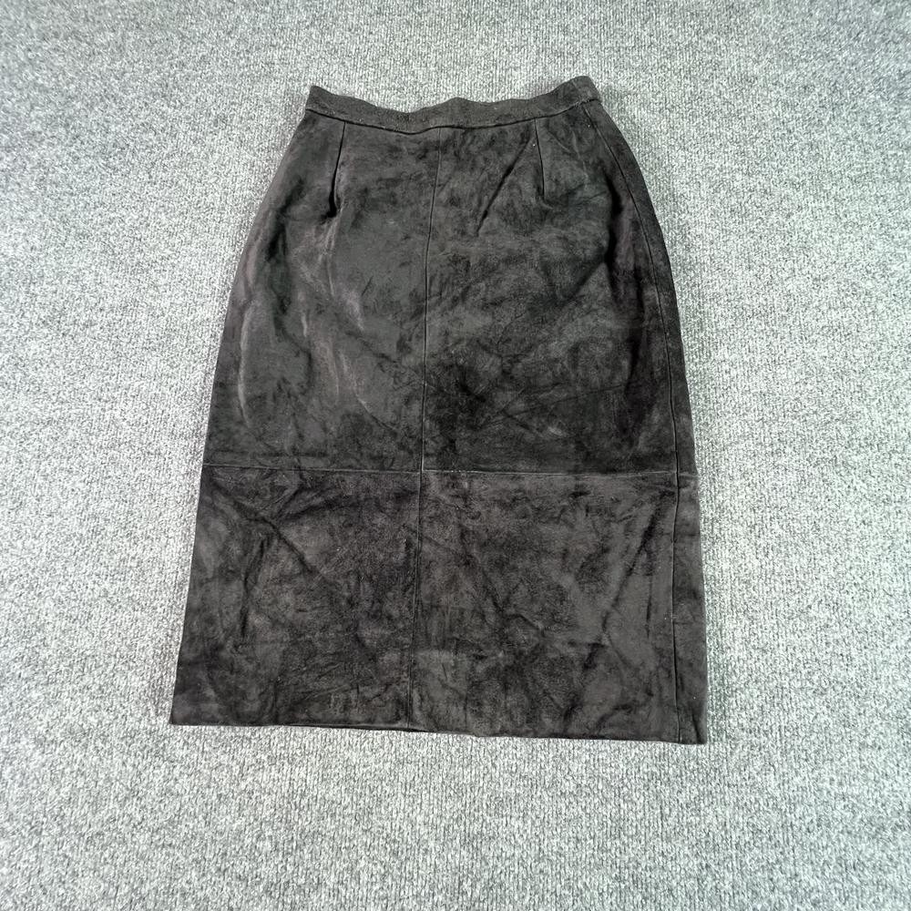 Comint Straight & Pencil Midi Skirt Women's 4 Black Suede Leather Preppy Career